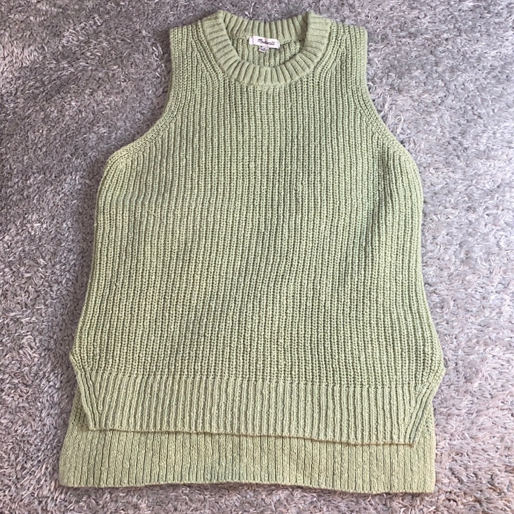 Madewell Shaker Sweater Tank in a light minty green